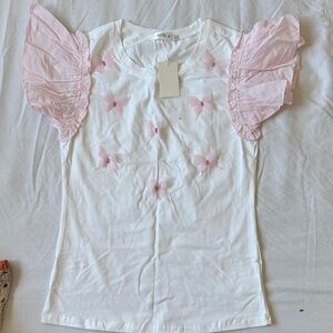 Zara White Tee with Pink Butterfly Sleeves